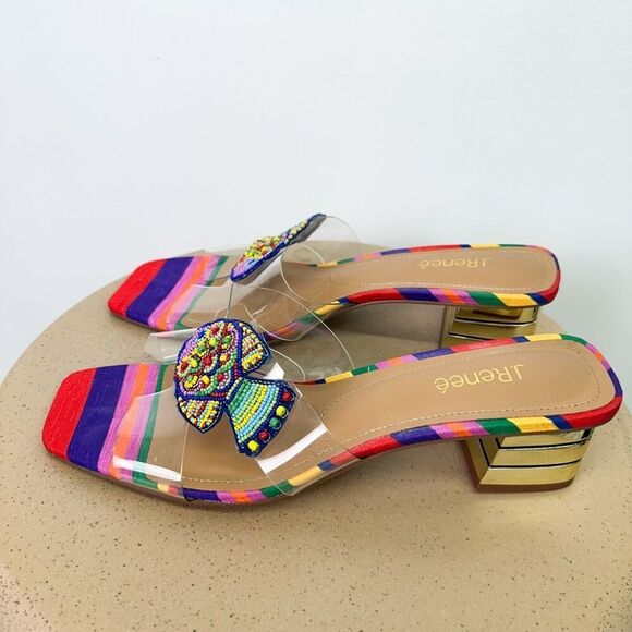 J. Renee Women’s Roline Clear/Bright Multi Beaded Fish Slip In Block Heel Sandal - Picture 3 of 14